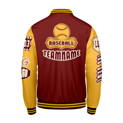 Maßgeschneiderte Rot Gelb Letterman Varsity Jacket Individuelle Stickerei  Druck nach Ihrem Wunsch
