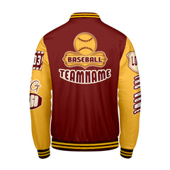 Maßgeschneiderte Rot Gelb Letterman Varsity Jacket Individuelle Stickerei  Druck nach Ihrem Wunsch