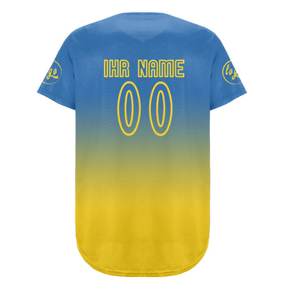 Benutzerdefiniert Blau Gelb Personalisierter Baseball Jersey mit Farbverlauf Team Uniform mit Namen und Nummer