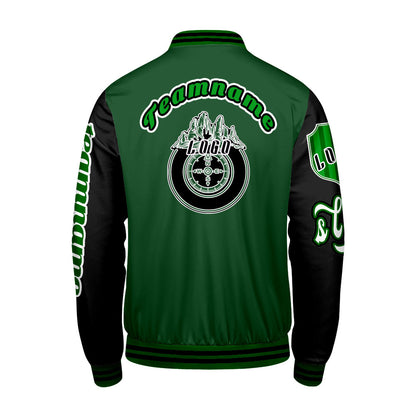 Maßgeschneiderte Grün Schwarz Letterman Varsity Jacket Individuelle Stickerei  Druck nach Ihrem Wunsch