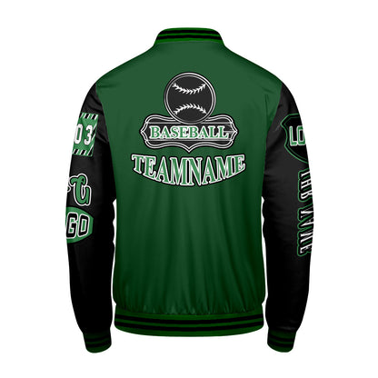 Maßgeschneiderte Grün Schwarz Letterman Varsity Jacket Individuelle Stickerei  Druck nach Ihrem Wunsch