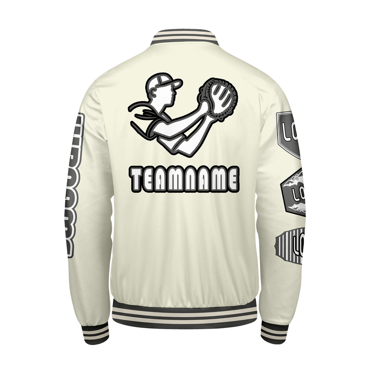 Maßgeschneiderte Weiß Letterman Varsity Jacket Individuelle Stickerei  Druck nach Ihrem Wunsch