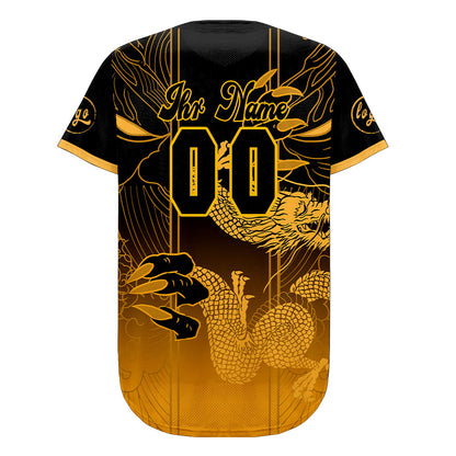 Benutzerdefiniert Schwarz Gelb Personalisierter Baseball Jersey mit Farbverlauf Team Uniform mit Namen und Nummer
