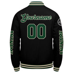 Maßgeschneiderte Dunkelgrün Schwarze Creme Letterman Varsity Jacket Individuelle Stickerei Druck nach Ihrem Wunsch