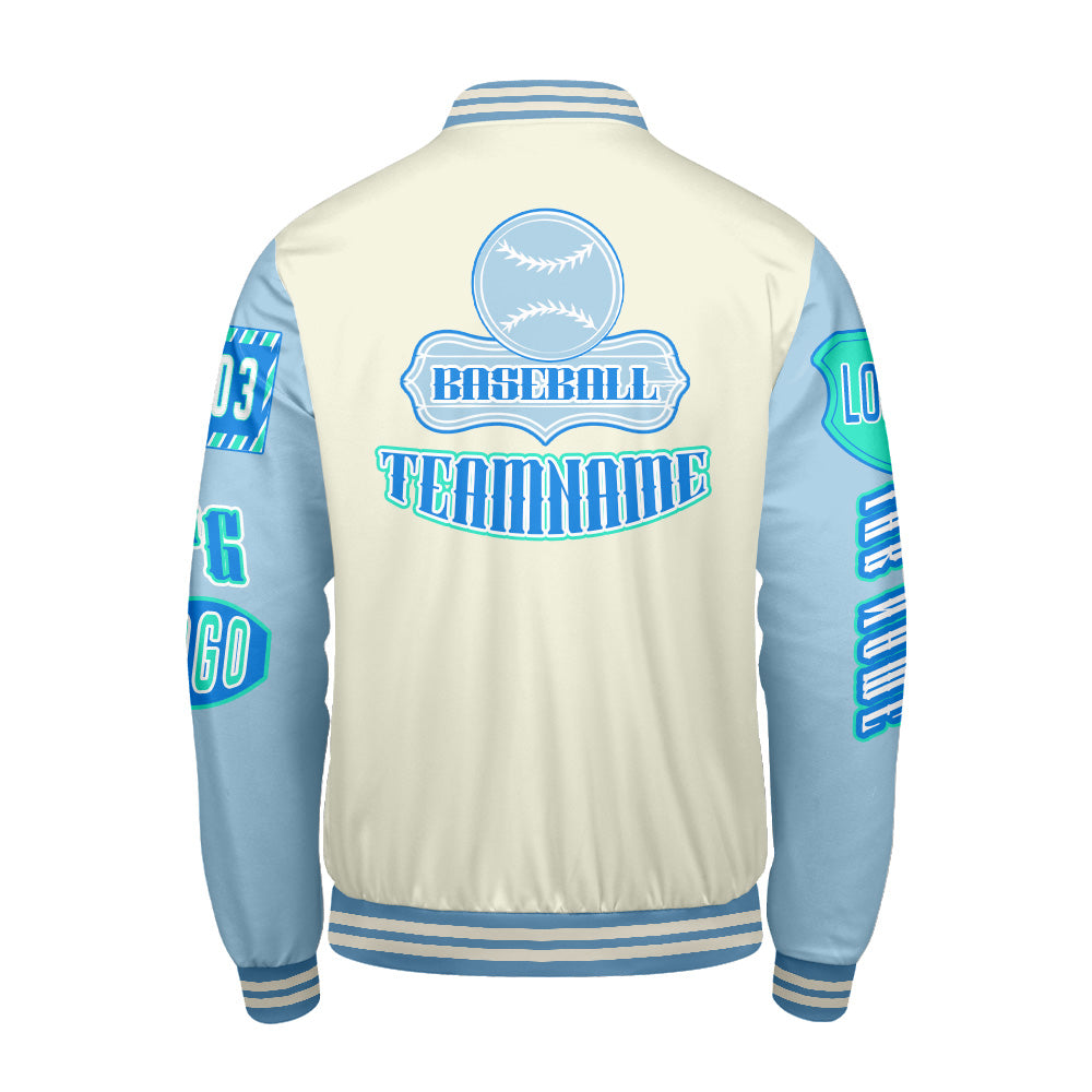 Maßgeschneiderte Blau Grün Letterman Varsity Jacket Individuelle Stickerei  Druck nach Ihrem Wunsch