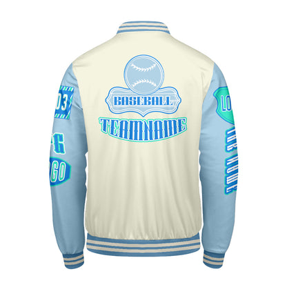 Maßgeschneiderte Blau Grün Letterman Varsity Jacket Individuelle Stickerei  Druck nach Ihrem Wunsch