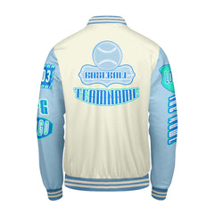 Maßgeschneiderte Blau Grün Letterman Varsity Jacket Individuelle Stickerei  Druck nach Ihrem Wunsch