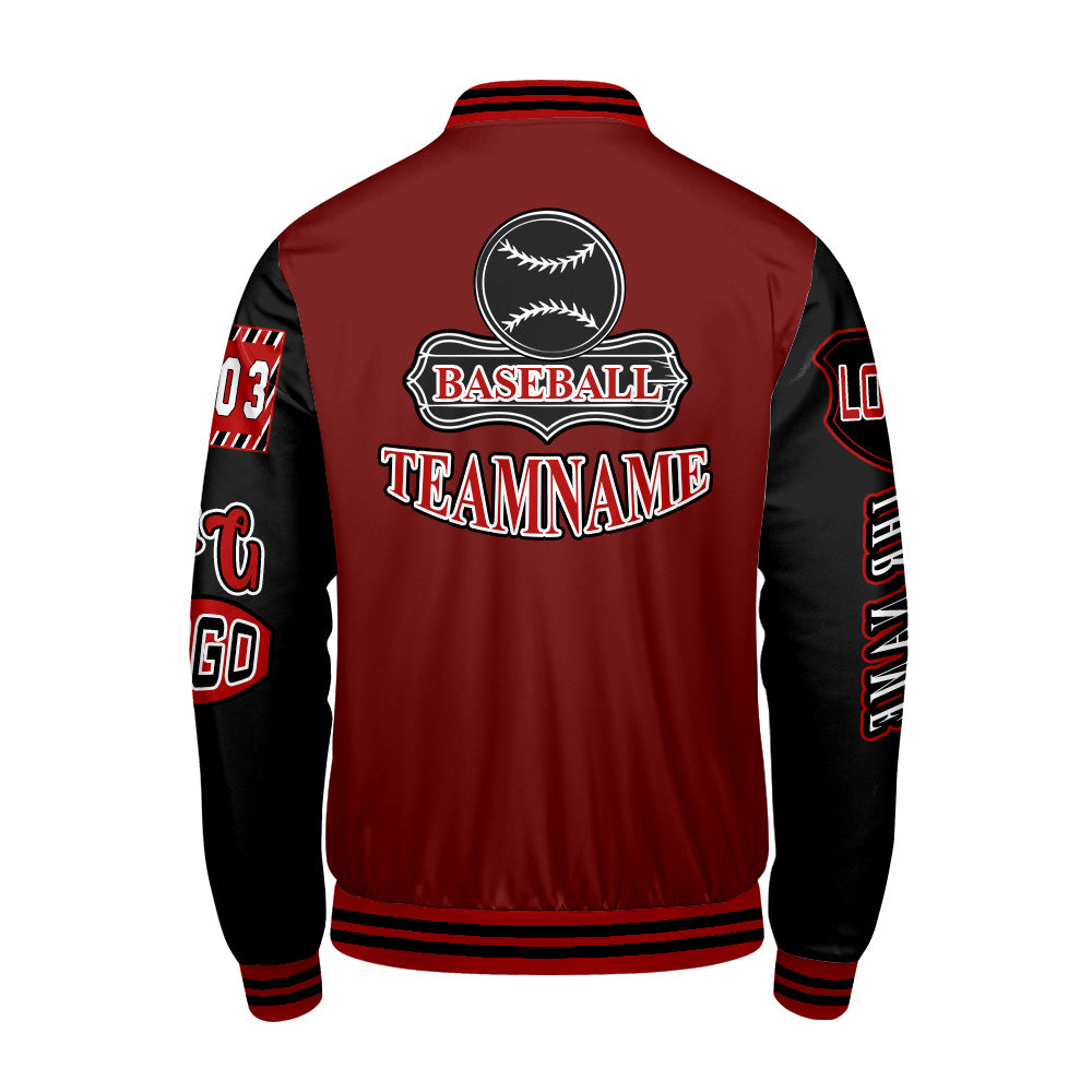 Maßgeschneiderte Rot Schwarz Letterman Varsity Jacket Individuelle Stickerei  Druck nach Ihrem Wunsch
