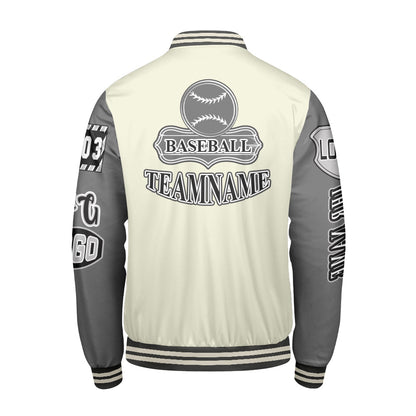 Maßgeschneiderte Weiß Grau Letterman Varsity Jacket Individuelle Stickerei  Druck nach Ihrem Wunsch