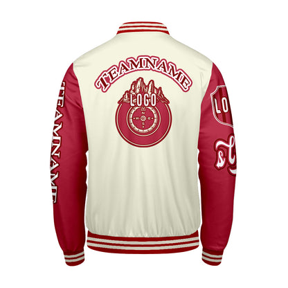 Maßgeschneiderte Weiß Rot Letterman Varsity Jacket Individuelle Stickerei  Druck nach Ihrem Wunsch