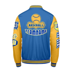 Maßgeschneiderte Blau Gelb Letterman Varsity Jacket Individuelle Stickerei  Druck nach Ihrem Wunsch