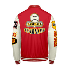Maßgeschneiderte Rot Gelb Letterman Varsity Jacket Individuelle Stickerei  Druck nach Ihrem Wunsch