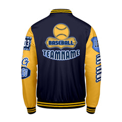 Maßgeschneiderte Marine Gelb Letterman Varsity Jacket Individuelle Stickerei  Druck nach Ihrem Wunsch