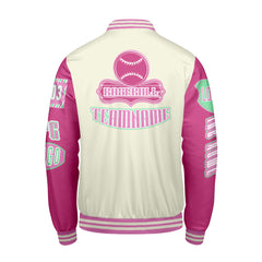 Maßgeschneiderte Rosa Grün Letterman Varsity Jacket Individuelle Stickerei  Druck nach Ihrem Wunsch