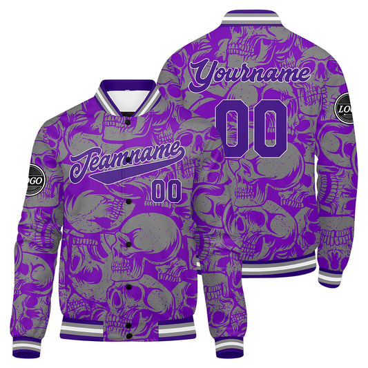 Benutzerdefinierte Lila Grau Varsity-Jacke. Letterman-Jacke für Männer, Frauen und Jugendliche