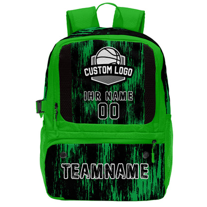 Personalisierter grüner und schwarzer Basketball - Fußballrucksack mit Spielernamen & Nummern und Teamlogo #BP-0919-0016