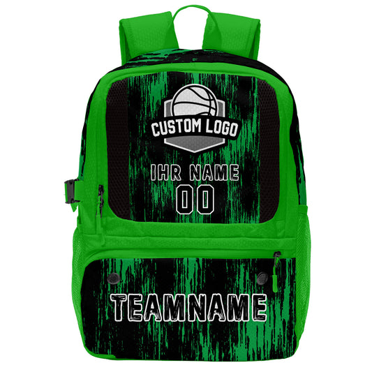 Personalisierter grüner und schwarzer Basketball - Fußballrucksack mit Spielernamen & Nummern und Teamlogo #BP-0919-0016