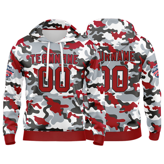 Benutzerdefinierter Sweatshirt-Hoodie für Mann, Frau, Mädchen, Junge. Drucken Sie Ihr Logo, Ihren Namen und Ihre Nummer Rot-Dunkelgrau