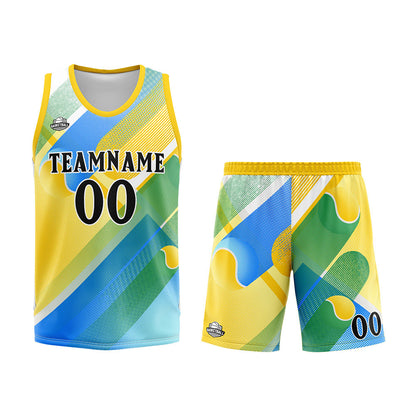 Benutzerdefinierter Basketball Jersey Uniform Anzug gedruckt Ihr Logo Name Nummer Gelb&Blau