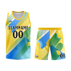 Benutzerdefinierter Basketball Jersey Uniform Anzug gedruckt Ihr Logo Name Nummer Gelb&Blau