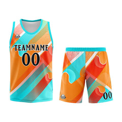 Benutzerdefinierter Basketball Jersey Uniform Anzug gedruckt Ihr Logo Name Nummer Aqua&Orange