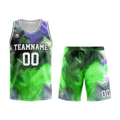 Benutzerdefinierter Basketball Jersey Uniform Anzug gedruckt Ihr Logo Name Nummer Grün&Lila