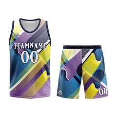 Benutzerdefinierter Basketball Jersey Uniform Anzug gedruckt Ihr Logo Name Nummer Navy&Lila