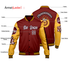 Maßgeschneiderte Rot Gelb Letterman Varsity Jacket Individuelle Stickerei  Druck nach Ihrem Wunsch