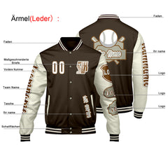 Maßgeschneiderte Braun Weiß Letterman Varsity Jacket Individuelle Stickerei  Druck nach Ihrem Wunsch