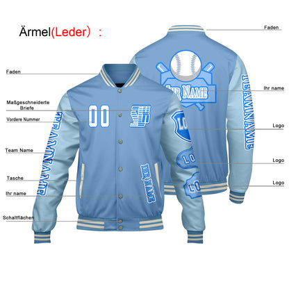 Maßgeschneiderte Blau Letterman Varsity Jacket Individuelle Stickerei  Druck nach Ihrem Wunsch