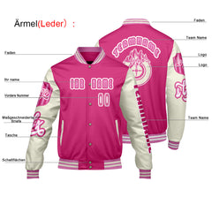 Maßgeschneiderte Rosa Weiß Letterman Varsity Jacket Individuelle Stickerei  Druck nach Ihrem Wunsch