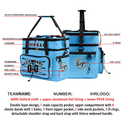 Maßgeschickerte Blau Schwarz vollflächig bedruckte isolierte Kühltasche mit Doppelwand Wasserdichte 600D Oxford Picknick-Tragetasche für Teamevents & Outdoor-Grillen