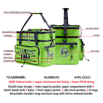 Maßgeschickerte Grün Blau vollflächig bedruckte isolierte Kühltasche mit Doppelwand Wasserdichte 600D Oxford Picknick-Tragetasche für Teamevents & Outdoor-Grillen