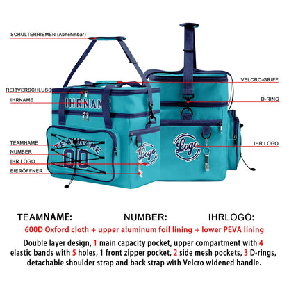 Maßgeschickerte Cyan Blau vollflächig bedruckte isolierte Kühltasche mit Doppelwand Wasserdichte 600D Oxford Picknick-Tragetasche für Teamevents & Outdoor-Grillen