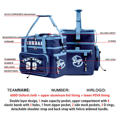 Maßgeschickerte Blau Weiß vollflächig bedruckte isolierte Kühltasche mit Doppelwand Wasserdichte 600D Oxford Picknick-Tragetasche für Teamevents & Outdoor-Grillen