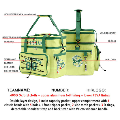 Maßgeschickerte Grün Weiß vollflächig bedruckte isolierte Kühltasche mit Doppelwand Wasserdichte 600D Oxford Picknick-Tragetasche für Teamevents & Outdoor-Grillen