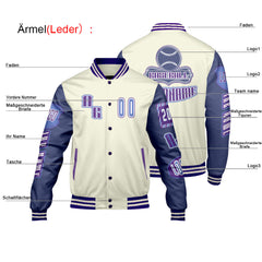 Maßgeschneiderte Lila Blau Letterman Varsity Jacket Individuelle Stickerei  Druck nach Ihrem Wunsch