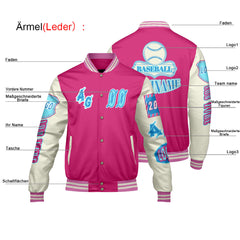 Maßgeschneiderte Rosa Blau Letterman Varsity Jacket Individuelle Stickerei  Druck nach Ihrem Wunsch