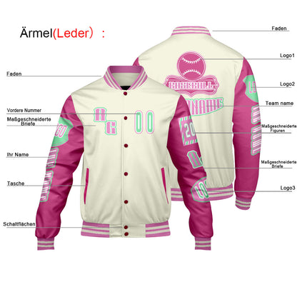 Maßgeschneiderte Rosa Grün Letterman Varsity Jacket Individuelle Stickerei  Druck nach Ihrem Wunsch