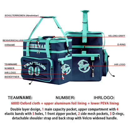 Maßgeschickerte Blau Cyan vollflächig bedruckte isolierte Kühltasche mit Doppelwand Wasserdichte 600D Oxford Picknick-Tragetasche für Teamevents & Outdoor-Grillen