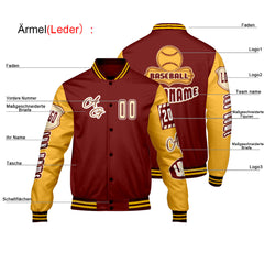 Maßgeschneiderte Rot Gelb Letterman Varsity Jacket Individuelle Stickerei  Druck nach Ihrem Wunsch