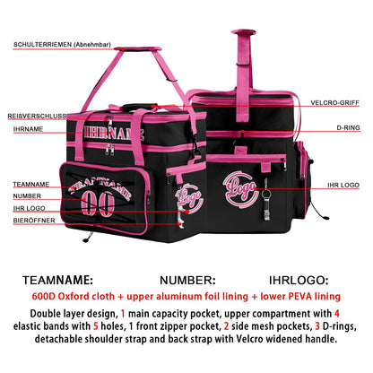 Maßgeschickerte Schwarz Rosa vollflächig bedruckte isolierte Kühltasche mit Doppelwand Wasserdichte 600D Oxford Picknick-Tragetasche für Teamevents & Outdoor-Grillen