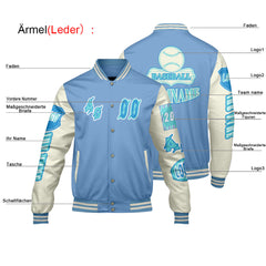 Maßgeschneiderte Blau Cyan Letterman Varsity Jacket Individuelle Stickerei  Druck nach Ihrem Wunsch