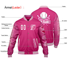 Maßgeschneiderte Rosa Letterman Varsity Jacket Individuelle Stickerei  Druck nach Ihrem Wunsch