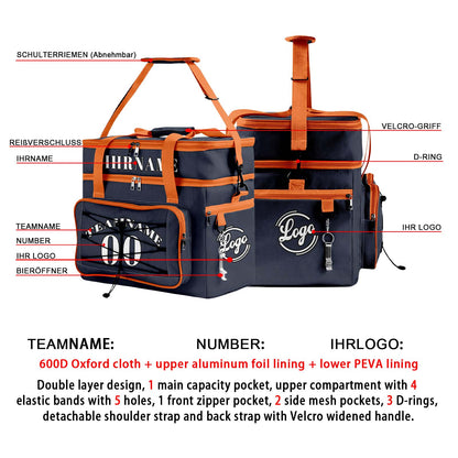 Maßgeschickerte Blau Orange vollflächig bedruckte isolierte Kühltasche mit Doppelwand Wasserdichte 600D Oxford Picknick-Tragetasche für Teamevents & Outdoor-Grillen