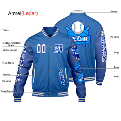 Maßgeschneiderte Blau Letterman Varsity Jacket Individuelle Stickerei  Druck nach Ihrem Wunsch