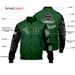 Maßgeschneiderte Grün Schwarz Letterman Varsity Jacket Individuelle Stickerei  Druck nach Ihrem Wunsch