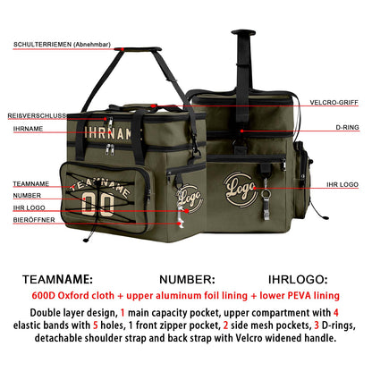 Maßgeschickerte Armeegrün Schwarz vollflächig bedruckte isolierte Kühltasche mit Doppelwand Wasserdichte 600D Oxford Picknick-Tragetasche für Teamevents & Outdoor-Grillen