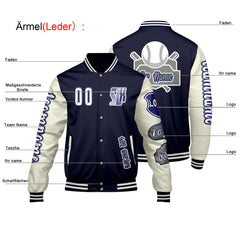 Maßgeschneiderte Marine Weiß Letterman Varsity Jacket Individuelle Stickerei  Druck nach Ihrem Wunsch