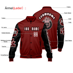 Maßgeschneiderte Rot Schwarz Letterman Varsity Jacket Individuelle Stickerei  Druck nach Ihrem Wunsch